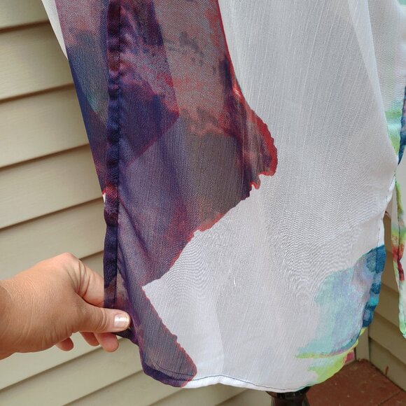 Mudd Multicolor Kimono Top Sheer Long Duster Dolman Short Sleeves Cover-Up Tunic - Picture 6 of 12